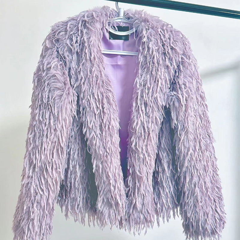 Damen Flauschige Kurzjacke aus Kunstpelz mit tiefem Schnitt R&B