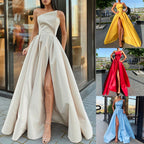 Damen Extravagantes Abendkleid mit asymmetrischem Oberteil und hohem Schlitz R&B
