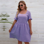 Damen lässiges Sommerkleid mit breiten Ärmeln und quadratischem Ausschnitt R&B