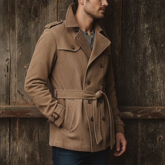 Herren elegante Wildlederjacke mit Gürtel und klassischem Schnitt