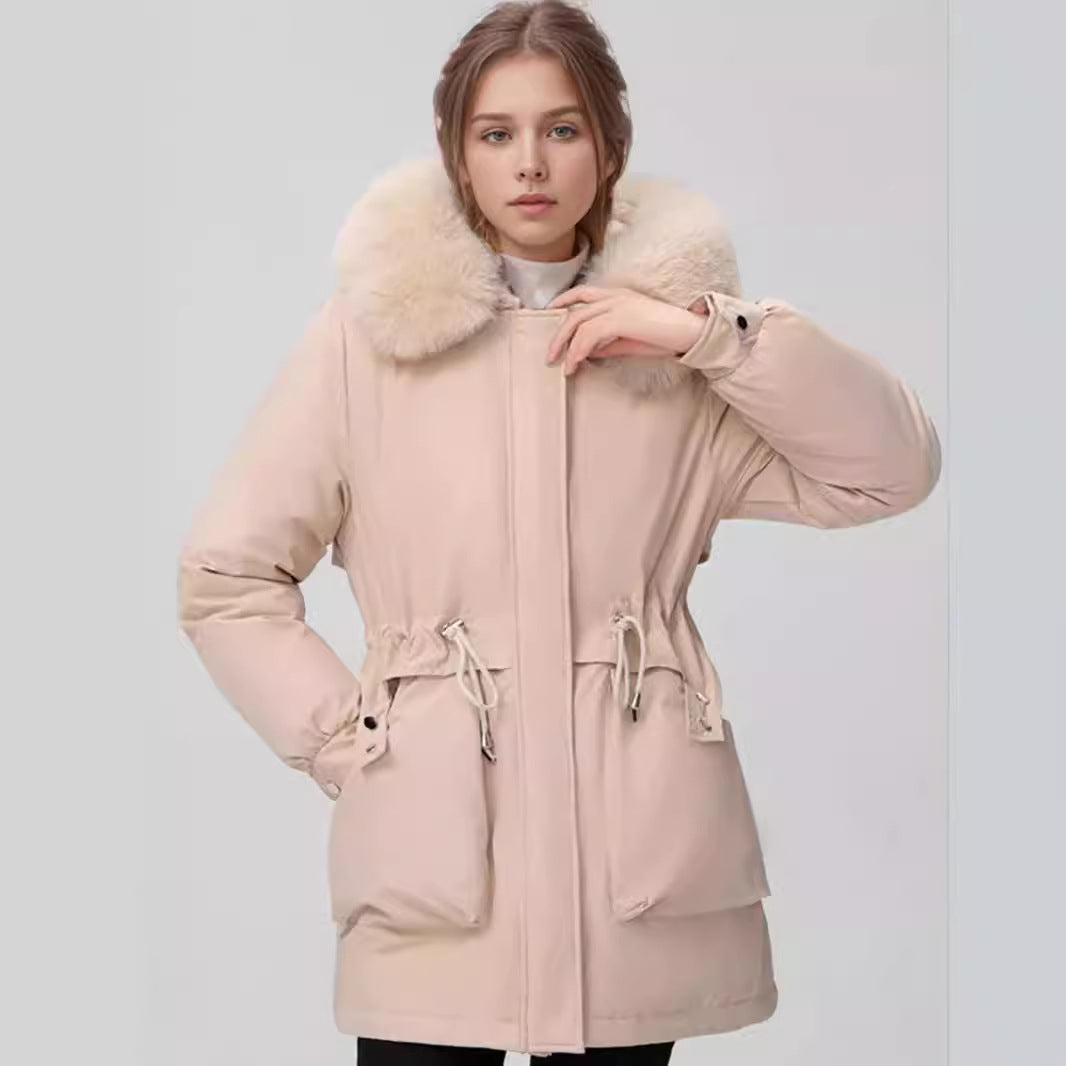 Damen isolierter Parka mit abnehmbarer Kapuze und luxuriösem Kunstfell