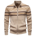 Herren nan Strickjacke mit durchgehendem Reißverschluss, Stehkragen und nordisch-geometrischem Intarsienmuster R&B