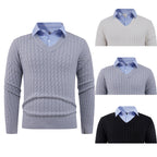 Herren Strickpullover mit Zopfmuster und V-Ausschnitt R&B