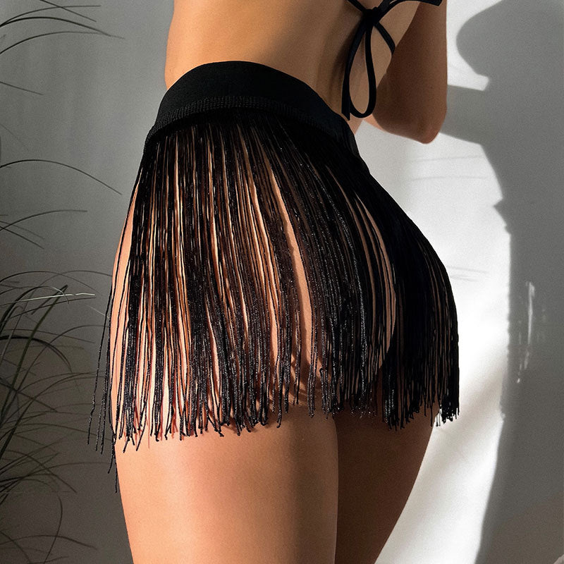 Damen Fransenbikinihöschen mit hochgezogenem Schnitt und elastischem Bund R&B