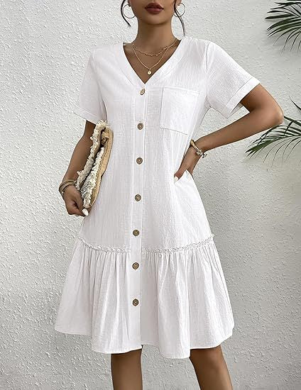Damen Freizeitkleid mit Knopfverschluss und Volants R&B