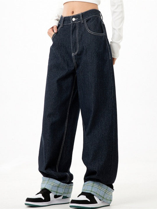 Damen weite Jeanshose im lässigen Schnitt mit hohen Taschen und modernen Nahtdetails R&B