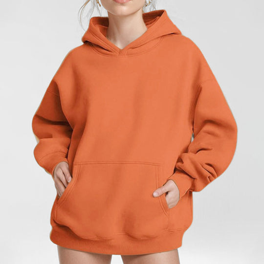 Damen Lockere Kapuzenpullover aus weichem Fleece mit Kängurutasche R&B
