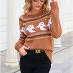 Damen Pullover mit gruseligem Geistermuster und lässigem Schnitt R&B