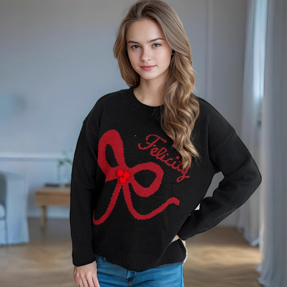 Damen kuscheliger Pullover mit verspielt gestalteter Schleifenapplikation R&B