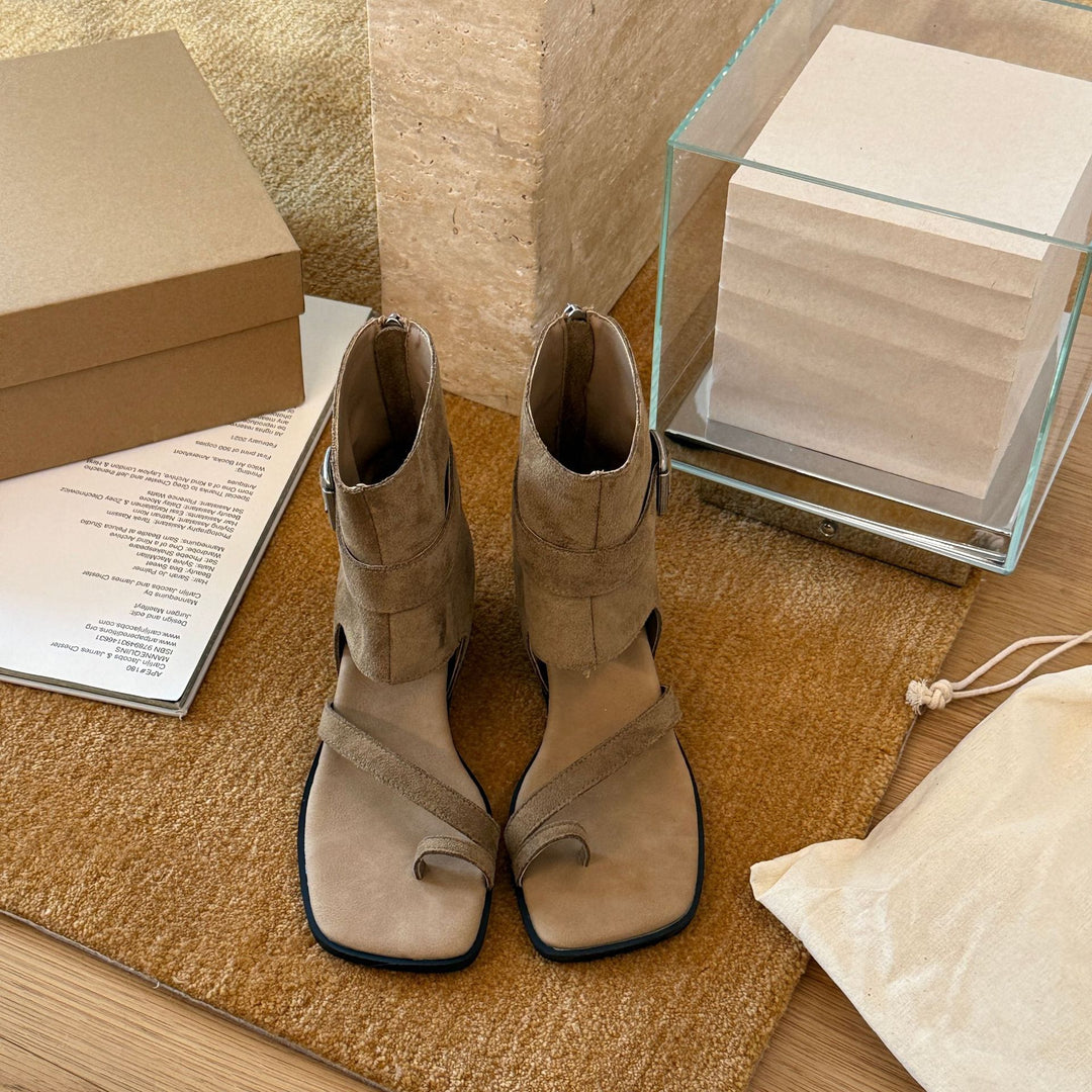 Damen Offene Couture-Stiefel mit modischem Riemendesign R&B