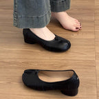 Damen elegante Ballerinas mit komfortablem Blockabsatz und modischem Falten-Design R&B