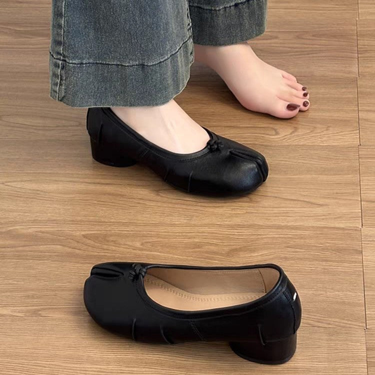 Damen elegante Ballerinas mit komfortablem Blockabsatz und modischem Falten-Design R&B