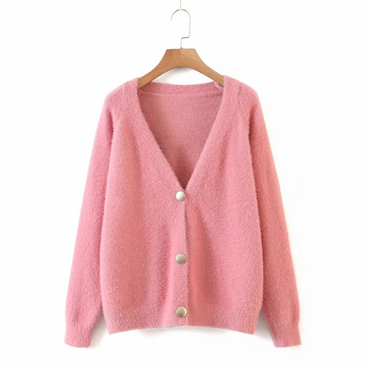Damen Kuschelige Strickjacke mit Knopfdetails und weit geschnittenem Design R&B