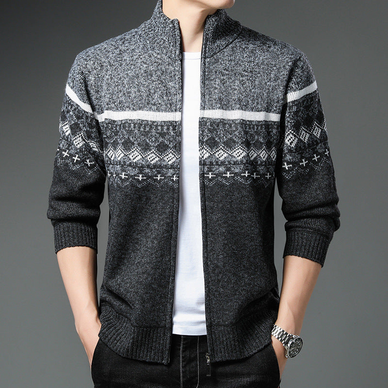 Herren Strickjacke mit hohem Kragen und attraktiven Mustern