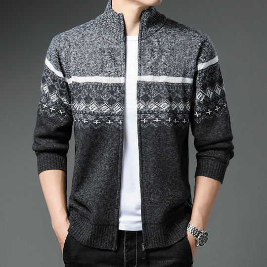 Herren Strickjacke mit hohem Kragen und attraktiven Mustern R&B