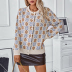 Damen Strickjacke mit floralem Muster und Knöpfen