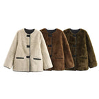 Damen Teddyjacke mit kontrastierenden Taschen und Knopfdetails R&B
