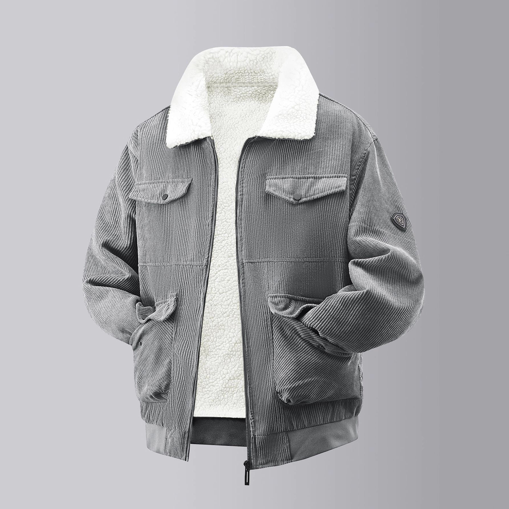 Herren kuschelige Teddy-Fleecejacke mit praktischen Brusttaschen und elastischen Bündchen R&B
