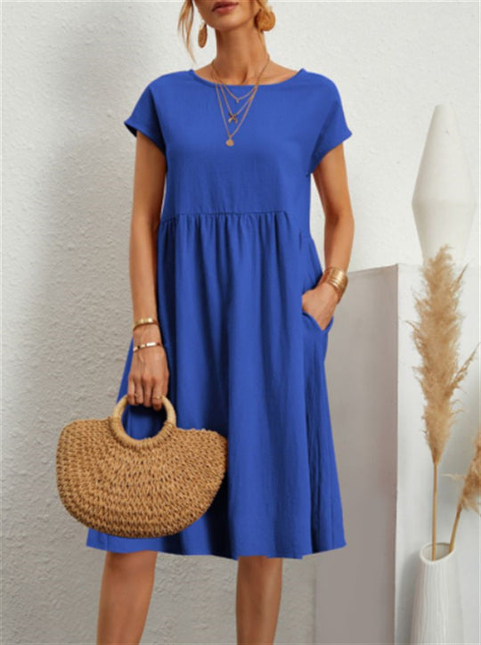 Damen Freizeitleinenkleid mit leichtem Schnitt und Taschen R&B