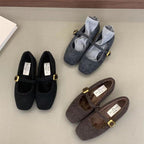 Damen elegante Filz-Ballerinas mit modischer Schnallenverzierung R&B