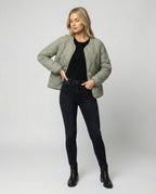 Damen Leichtdaunenjacke Kurz Modisch Rundhals Warme Steppjacke Winter