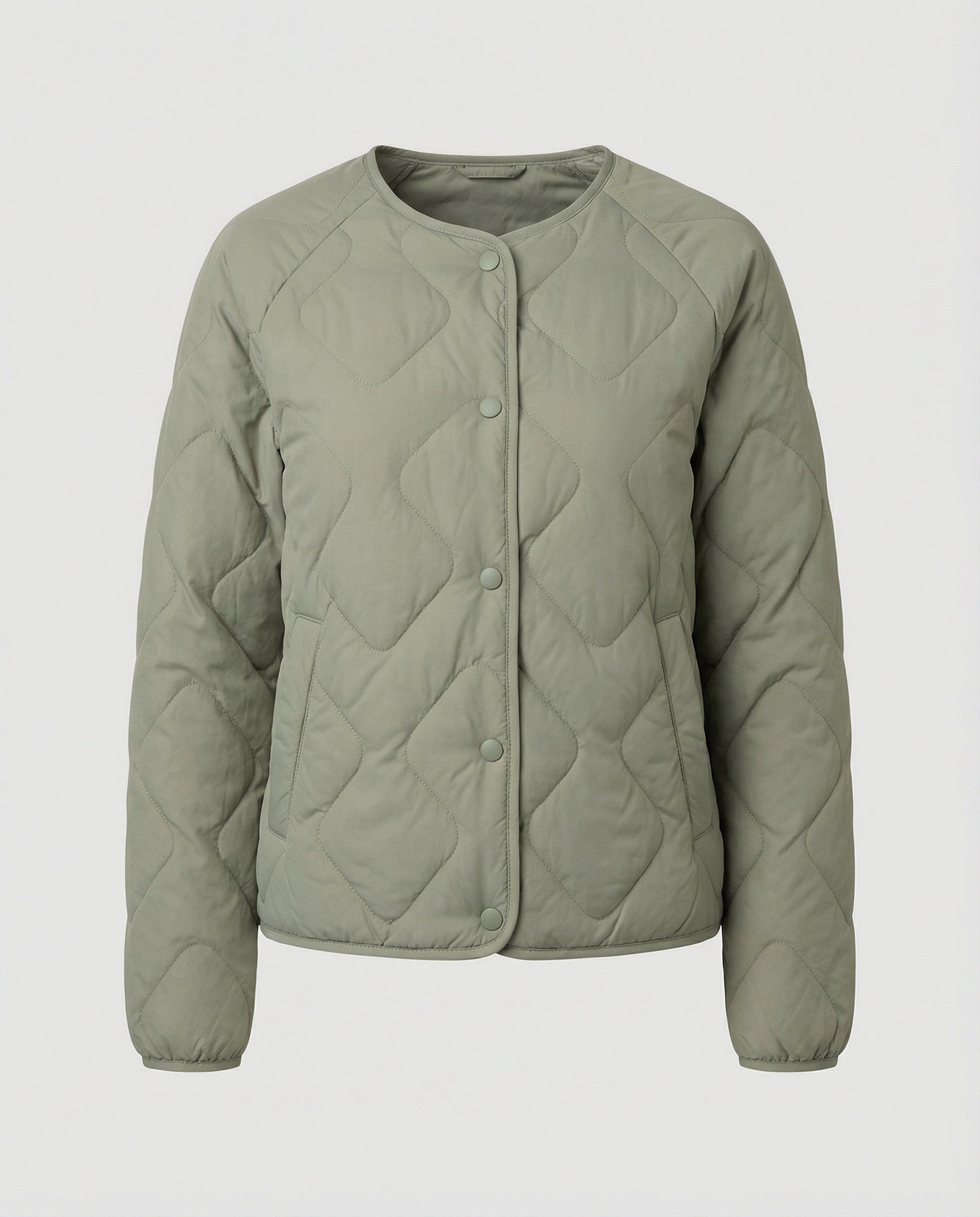 Damen Leichtdaunenjacke Kurz Modisch Rundhals Warme Steppjacke Winter