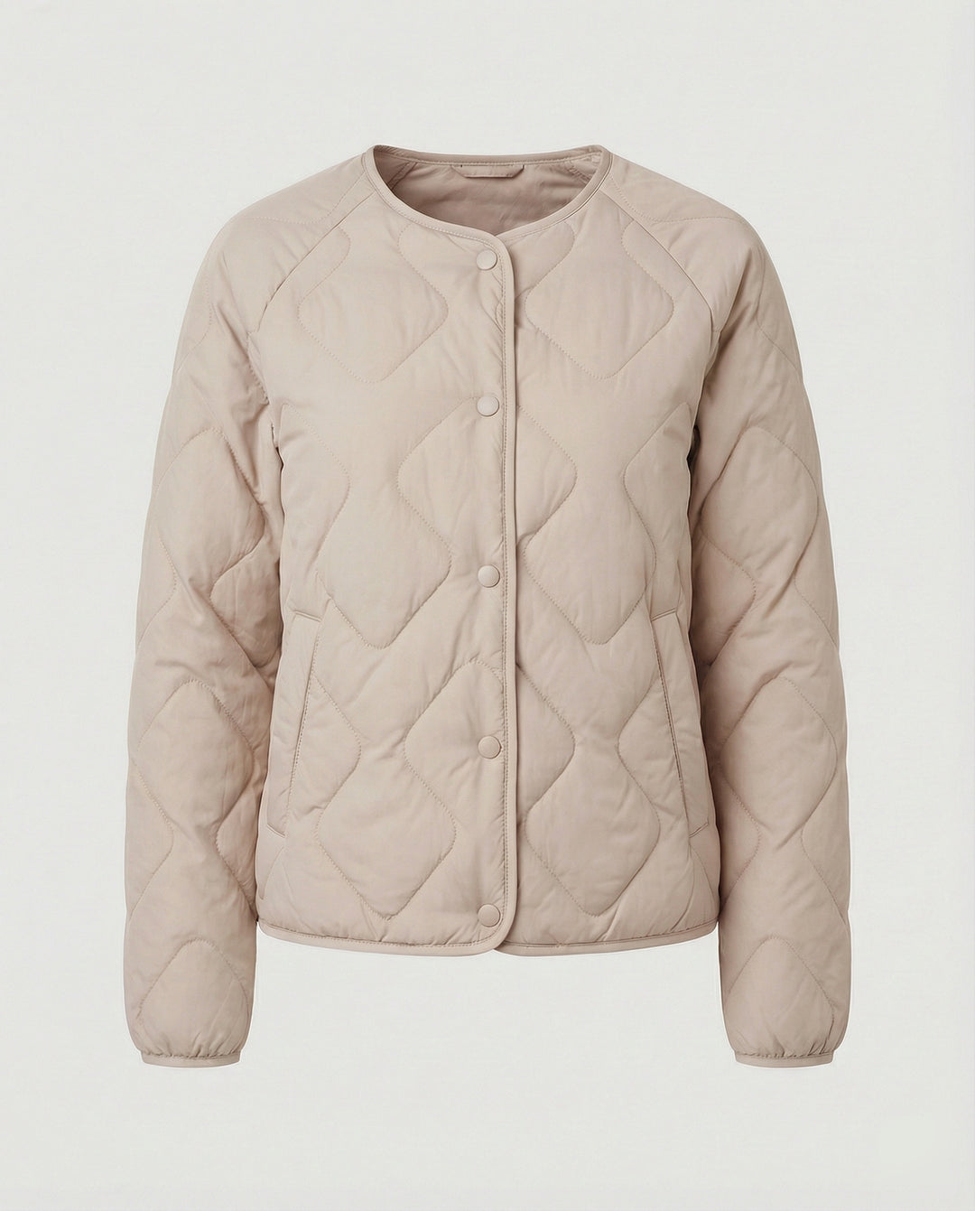 Damen Leichtdaunenjacke Kurz Modisch Rundhals Warme Steppjacke Winter