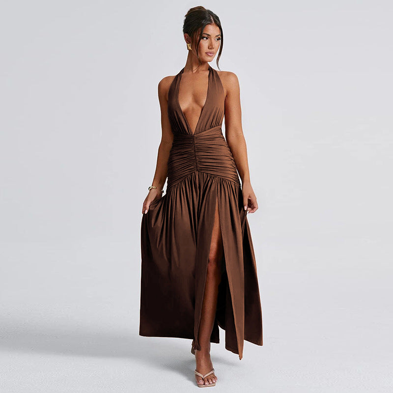 Damen Elegantes Maxikleid mit tiefem V-Ausschnitt und dekorativen Rüschendetails R&B