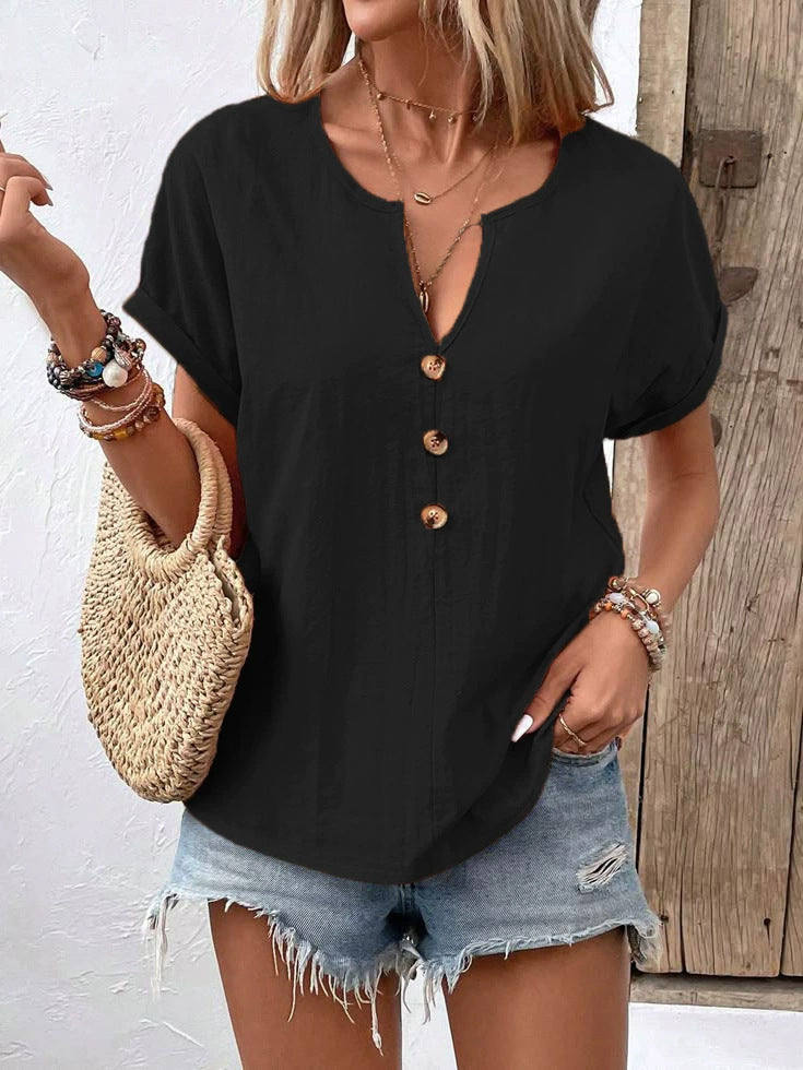 Damen Kurzarm Bluse mit Knopfleiste und lässigem Schnitt R&B
