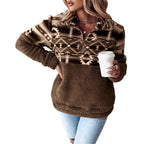 Damen Fleece-Pullover mit modernem Aztekenmuster und Stehkragen R&B