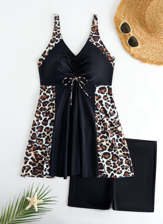 Damen Strandkleid Badeanzug mit elegantem Leopardenmuster R&B