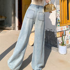 Damen Weite Denim-Jeans im lässigen Vintage-Stil mit modischen Rissen R&B