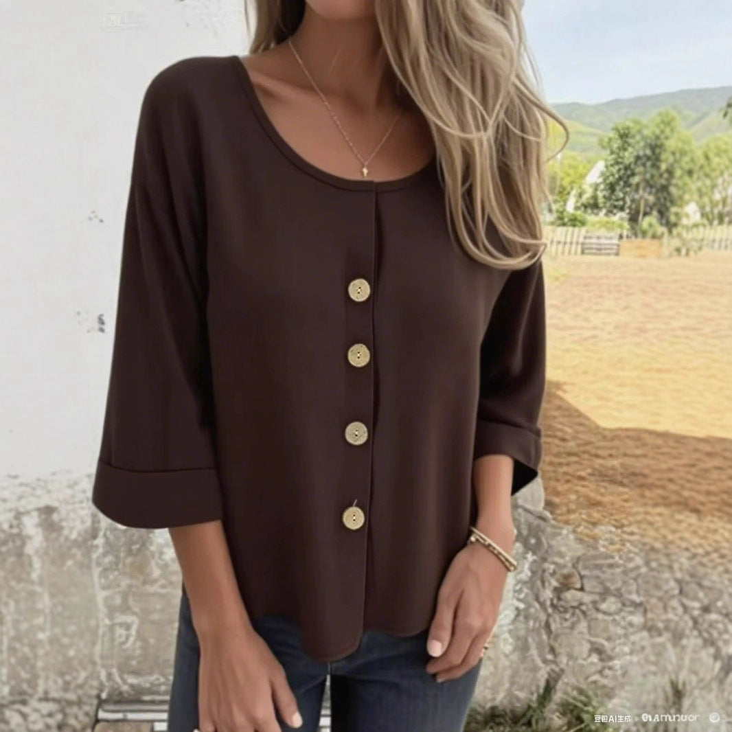 Damen Elegantes und lässiges Blusenshirt mit Knopfdetail R&B