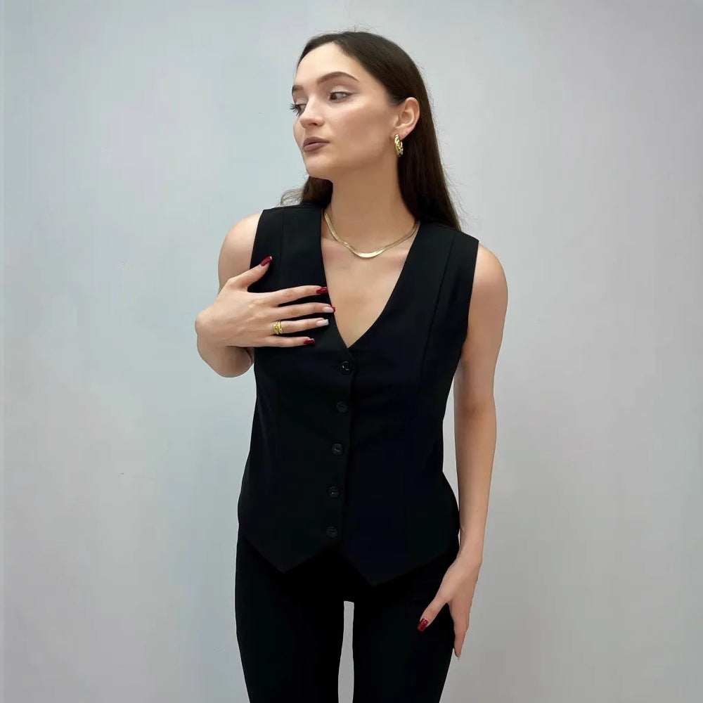 Damen ärmellose Bluse mit Knopfleiste R&B