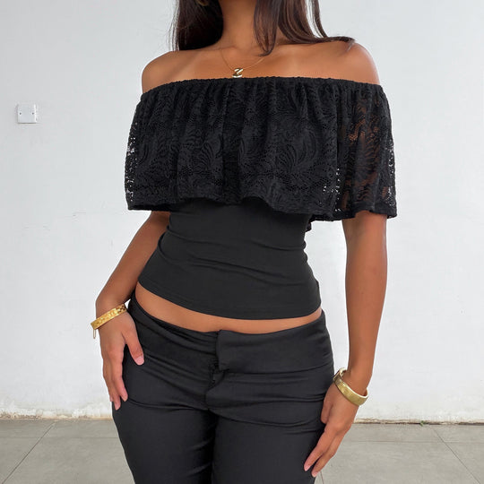 Damen Off-Shoulder Spitze Oberteil R&B