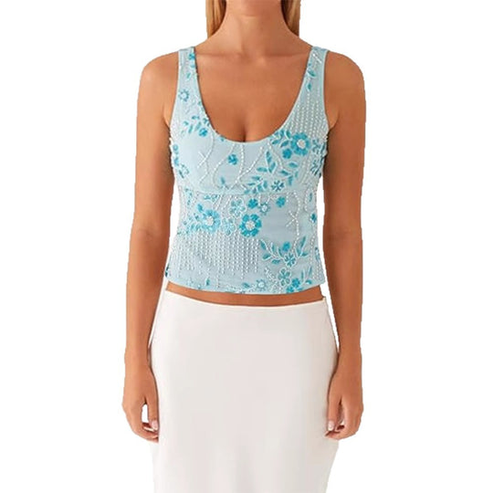 Damen Couture-Oberteil mit floralem Strassdesign und figurbetontem Schnitt R&B