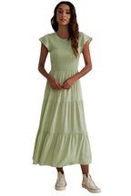 Damen Maxikleid mit voluminösen Rüschen und elastischem Rücken R&B