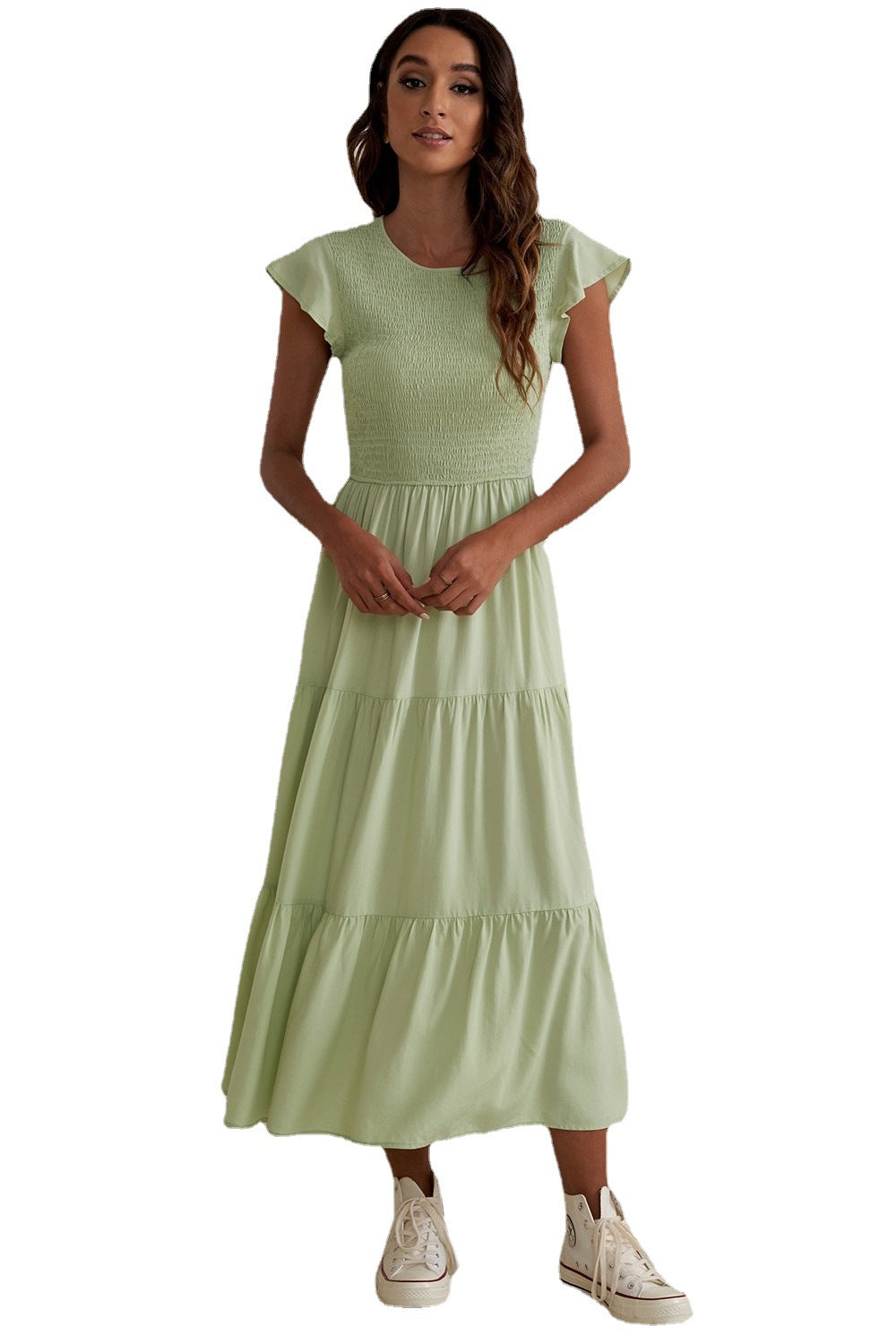 Damen Maxikleid mit voluminösen Rüschen und elastischem Rücken R&B