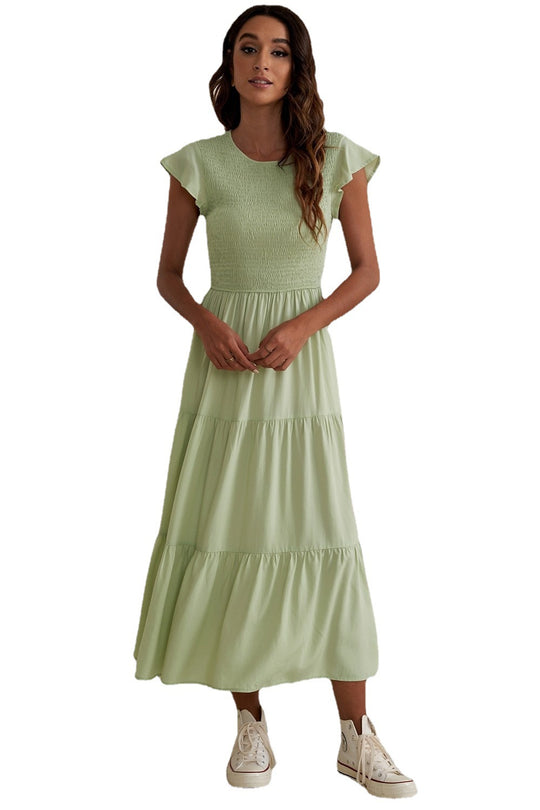 Damen Maxikleid mit voluminösen Rüschen und elastischem Rücken R&B