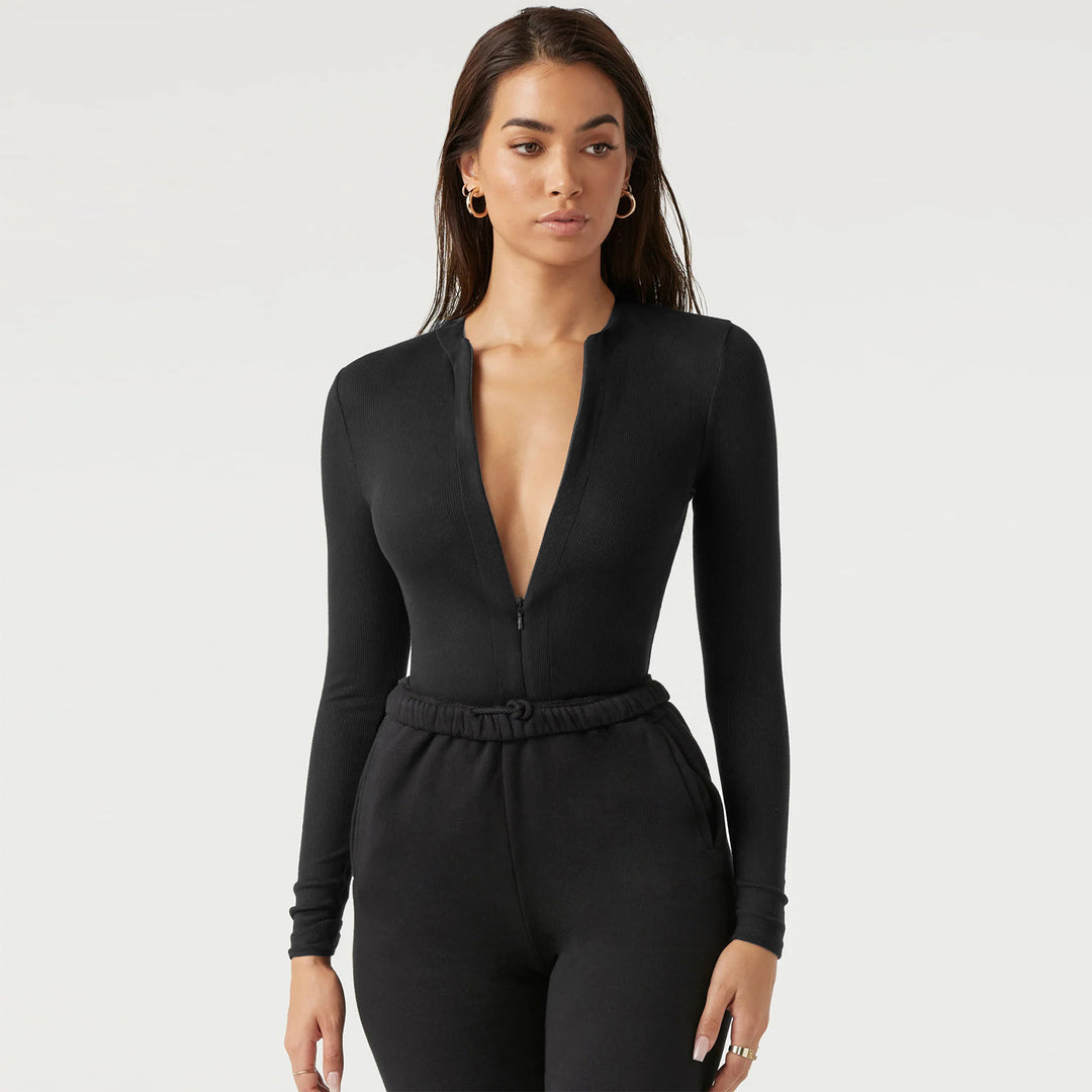 Damen Langarm-Bodysuit mit Reißverschluss R&B