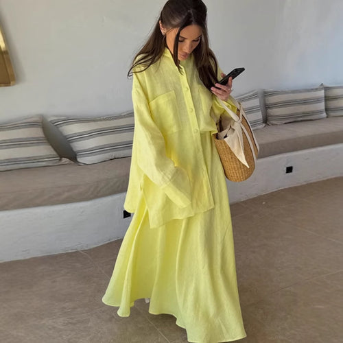Damen Maxikleid mit weitem Schnitt und lässigem Hemdkragen R&B