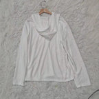 Damen lässiges Hoodie-Oberteil mit Knopfleiste und modernem Lochmuster