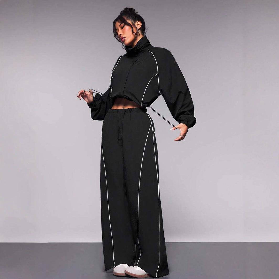 Damen sportliches Windbreaker-Oberteil mit elastischem Bund und modernem Reißverschluss R&B
