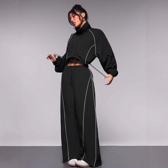 Damen sportliches Windbreaker-Oberteil mit elastischem Bund und modernem Reißverschluss R&B