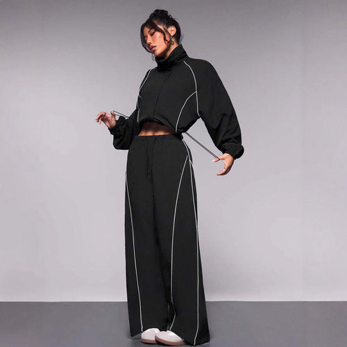 Damen sportliches Windbreaker-Oberteil mit elastischem Bund und modernem Reißverschluss R&B