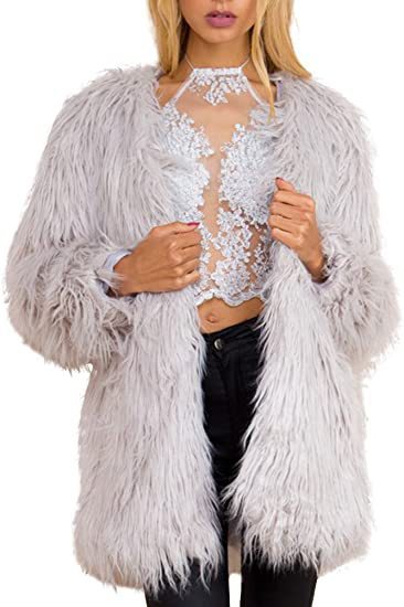 Damen Extravagante Kunstfelljacke mit flauschiger Textur R&B