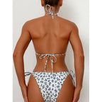 Damen Triangel-Bikini mit verspieltem Blumendesign und verstellbaren Bändern R&B