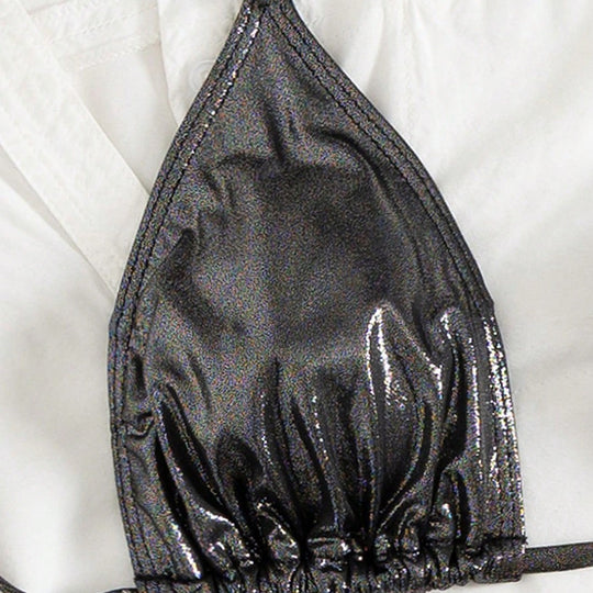 Damen Triangel-Bikini mit verstellbaren Bändern und glänzendem Design R&B