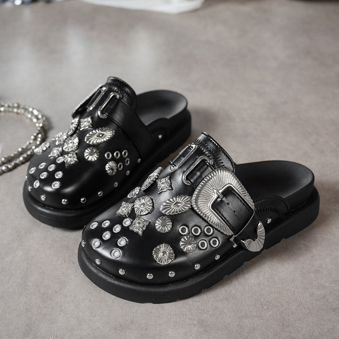Damen Clogs mit funkelnden Zierteilen und modischem Schnallen-Design R&B