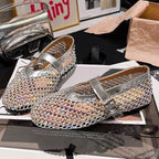 Damen Ballerinas mit elegantem Strassbesatz und verstellbarem Riemchen R&B